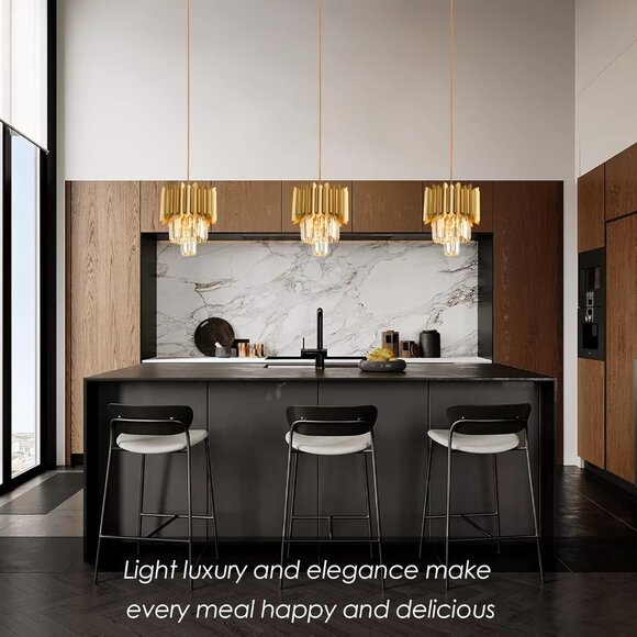 Gold Pendant Light Fixtures Dining Room Chandelier 1Light Gold Crystal Chandelie - Picture 4 of 9